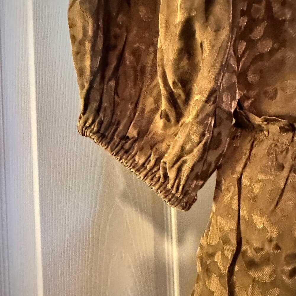 Joy Joy Olive Jacquard Leopard Smocked Waist Mini Dress Size Small NWOT - Picture 8 of 11